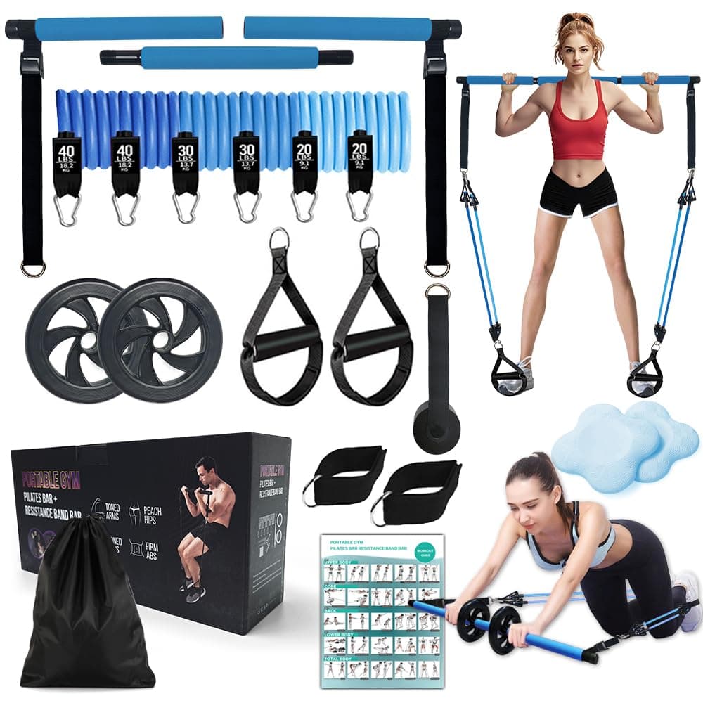 Pilates Bar Kit with 180LBS Resistance Bands(20,30,40 LB),21PCS Pilates Equipment Exercise Bar with Ab Roller, Portable Home Gym Fitness Pilates Bar for Women & Men on Amazon.ae - Price Tracker
