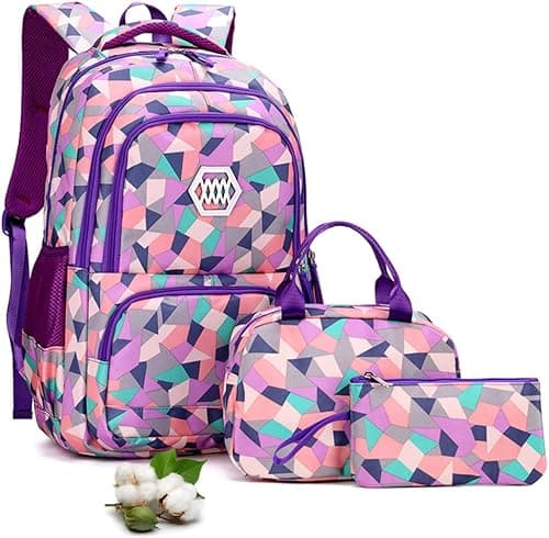 URbazaar Girls School Bag,Girl Geometric Printed Primary Junior High University School Bag Bookbag Backpack Sets on Amazon.ae - Price Tracker