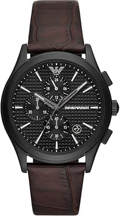 Emporio Armani Men Analog Quartz Watch with Leather Strap AR11549, Black, strap on Amazon.ae - Price Tracker