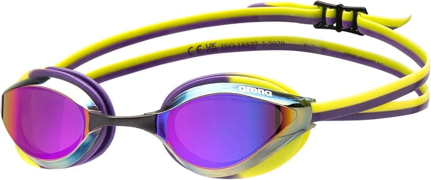 ARENA Unisex Adults Python Racing Swim Goggles for Men and Women Competitive Swimmers Anti-Fog Mirror Lens Max Comfort Dual Strap Small Fit, Violet/Plum/Arctic Lime - Best Deal Finder