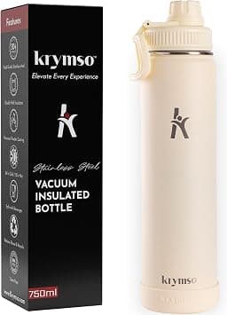 750ml Stainless Steel Water Bottle, Double Wall Insulated Water Bottle, Leak Proof, BPA Free, Silicone Boot, Thermos Bottle, Cold Hot Bottle for Kids, School, Gym (Sand Beige) - Best Deal Finder