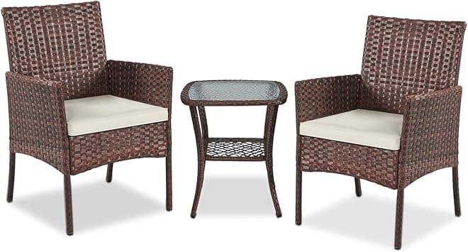 YIYAN 3 Pieces Outdoor Furniture Set Patio Rattan Wicker Chairs,Lawn Garden Balcony Backyard,with Washable Cushion (White) - Amazon.ae Price Tracker