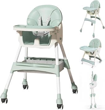 5 in 1 Convertible Baby High Chair, Foldable Toddler Dining Chair with Removable Tray, 5-Point Safety Harness, PU Cushion & Anti-Slip Base, Portable Height Adjustable High Chair for Kids 18+ Months على Amazon.ae - متتبع الأسعار