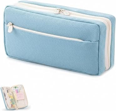 KASTWAVE Large Capacity Pencil Case, Big Capacity Pencil Pouch, Pen Marker Holder Double Zipper Storage Bag, Big Pencil Organizer for College School Office Teen Girl Boy Women Men Adult (Blue) - Best Deal Finder