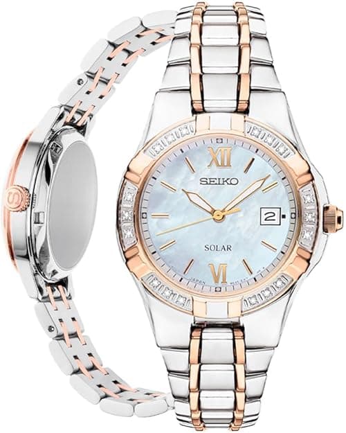 SEIKO SUT068 Watch for Women - Diamond Collection - with 18 Diamond Accents, Solar Power, Mother-of-Pearl Dial, Two-Tone Rose Gold Stainless Steel Case & Bracelet, and Water-Resistant to 50m on Amazon.ae - Price Tracker