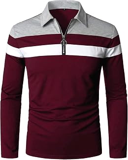 YTD Men's Long Sleeve Polo Shirts Quarter-Zip Casual Slim Fit Lapel Neck Basic Designed Cotton Shirts - Best Deal Finder