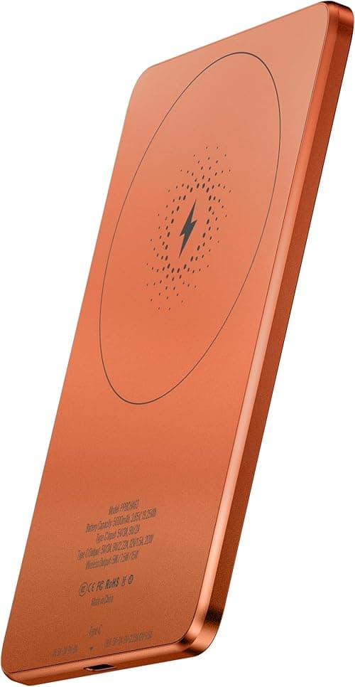 Powerology Qi2 Power Bank 5000mAh, Compatible with MagSafe, Ultra-Thin, Qi2 Wireless Portable Charger Fast Charging, Mobile Phone PD 20W Wired Charging, Strong Magnets, Aluminum Material - Orange on Amazon.ae - Price Tracker