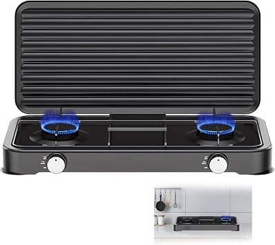 2 Burner Gas Stove, Stainless Steel Built-in Stove Cooktop with Square Grid Lid for Pots, PP Knob, Tabletop Gas Hob for LP & Natural Gas, Safe Cooker for Home Kitchen Outdoor Camping, Easy to Clean on Amazon.ae - Price Tracker