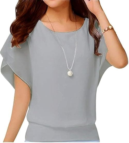 VIISHOW Women Short Sleeve Casual Chiffon Blouse, Grey, M on Amazon.ae - Price Tracker