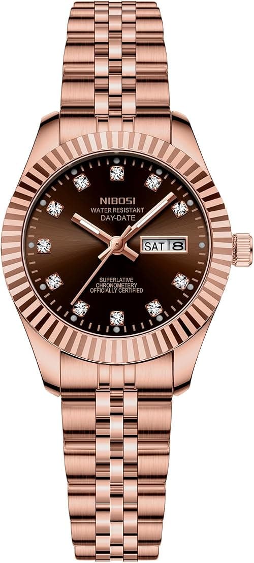 NIBOSI Women's Watch Analog Quartz Waterproof Diamond Wrist Watches with Day-Date Fashion Luxury Stainless Steel Watch for Small Wrists Female Designer Elegant Dress Watches for Women على Amazon.ae - متتبع الأسعار