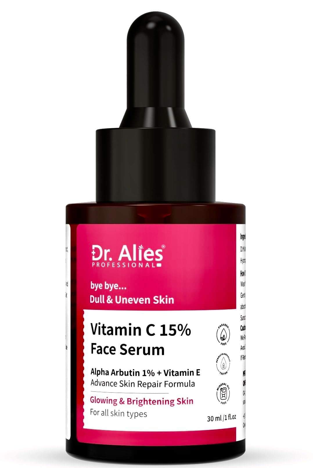 Dr. Alies - Professional 15% Vitamin C Face Serum With Power of 1% Alpha Arbutin, Vita-E, Ferulic Acid | Advance Skin Brightening Formula for Glowing Skin | Uneven Skin Tone | Non Irritating | 30 ml on Amazon.ae - Price Tracker
