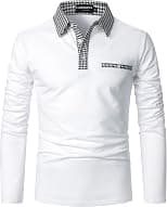 Mens Polo Shirts Long Sleeve Casual Slim fit Houndstooth Collar Golf Polo T Shirts Cotton Tops for Men - Best Deal Finder