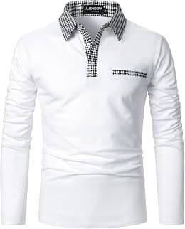 Mens Polo Shirts Long Sleeve Casual Slim fit Houndstooth Collar Golf Polo T Shirts Cotton Tops for Men - Best Deal Finder