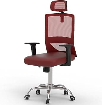 Mahmayi TJ HY-902 Red Mesh Office Chair - High Back, Breathable Design, Adjustable Headrest & Lumbar Support, Computer Swivel Chair for Comfortable Workspaces على Amazon.ae - متتبع الأسعار