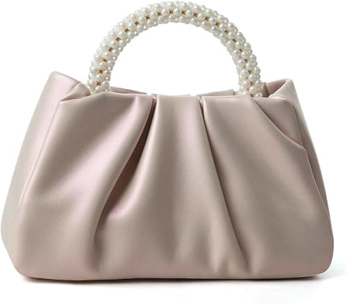 Beatfull Evening Purse Women Small Pearl Handbags Soft Leather Ruched Bag Wedding Bridal Clutch Party Prom Crossbody Purses على Amazon.ae - متتبع الأسعار