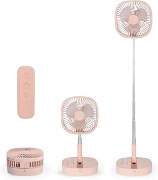 Magesh Portable Pedestal Fan - Foldaway Standing Fan Foldable Desk Fan, Remote Control Telescopic 4 Speed Quiet Timer Fan for Home Kitchen Outdoor Camping (Pink) على Amazon.ae - متتبع الأسعار