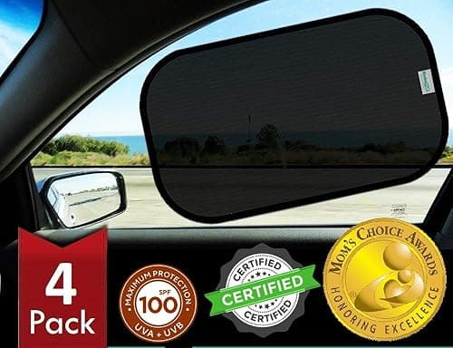 kinder Fluff Car Side Window Sun Shade for Baby (4 Pack)- The Only Certified Sunshade Proven to Block over 99% UV Rays 100 SPF for Maximum Sun Protection for Kids & Pets easy fit on cars, truck, SUV on Amazon.ae - Price Tracker
