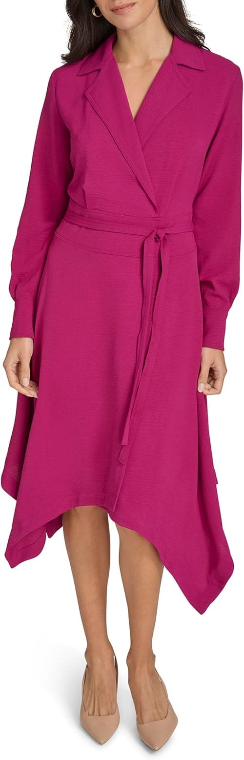 Calvin Klein womens Long Sleeve Belted Casual Collared Aline Dress Dress on Amazon.ae - Price Tracker