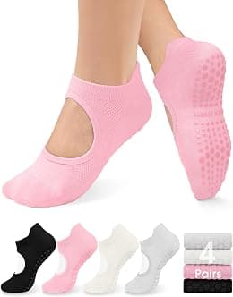 YeuG 4/6 Pairs Pilates Socks for Women - Non Slip Grip Socks for Yoga, Barre, Hospital, Barefoot - Best Deal Finder