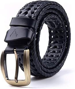 VOGARD Mens Braided Genuine Leather Original Branded Belt | Woven Leather Belt for Casual Pants with Brass Buckle| Micro Adjustable - Best Deal Finder