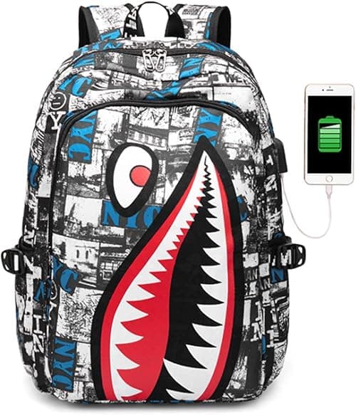 School Backpacks, Shark Bookbags Boys Schoolbag With USB, Unisex Kids Lightweight Water Resistant Backpacks, Schoolbag Made of Oxford Cloth as the Main Material on Amazon.ae - Price Tracker