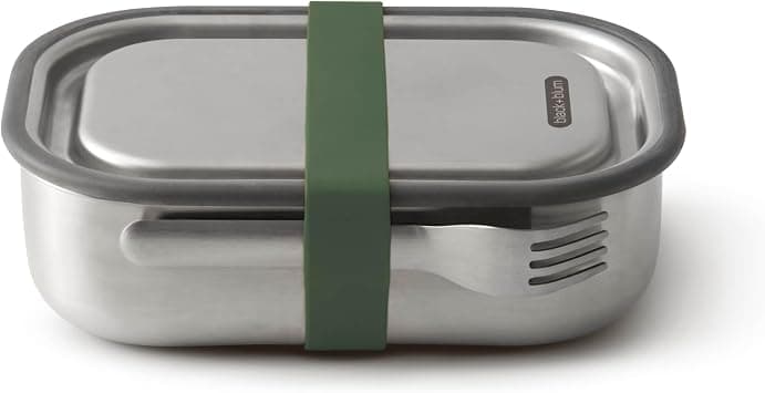 BLACK + BLUM Stainless Steel Lunch Box | Leak Proof 3-in-1 Multi-Functional Plastic Free Vacuum Valve Bento Box with Compartment Divider and Accessories, Olive على Amazon.ae - متتبع الأسعار