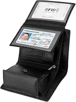 Trifold Billfold RFID Blocking Cowhide Leather Wallet for Men 10 Card Slots 2 ID Windows with Coin Pocket - Best Deal Finder