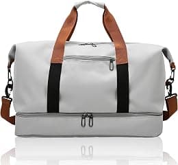 Azonee Gym Bag with Shoe Compartment & Waterproof Wet Pockets | Grey Sports Duffle Bag for Men & Women – Travel, Swimming, Yoga & Camping | Overnight Weekender Bag with Trolley Strap - Best Deal Finder