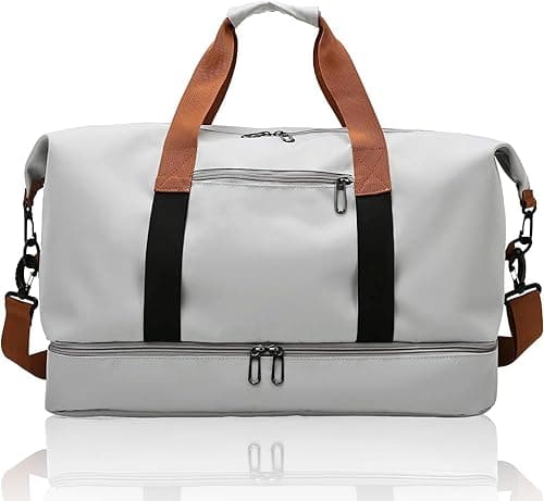 Azonee Gym Bag with Shoe Compartment & Waterproof Wet Pockets | Grey Sports Duffle Bag for Men & Women – Travel, Swimming, Yoga & Camping | Overnight Weekender Bag with Trolley Strap on Amazon.ae - Price Tracker