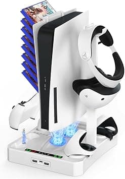 Azonee 3-in-1 Charging Station for PS5 and VR2 With Cooling Fans, Controllers Display Stand, Headset and Game Storage Holder على Amazon.ae - متتبع الأسعار