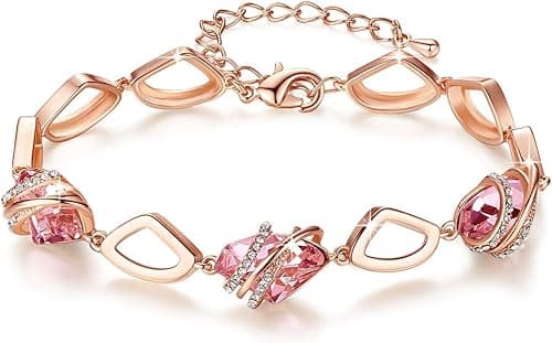 Leafael Wishstone Crystal Link Charm Bracelet, Birthstone Bracelets with Healing Stones, Allergy-Free Jewelry for Women with Gift Box, Silver-Tone or Rose Gold Plated Bracelets For Women on Amazon.ae - Price Tracker