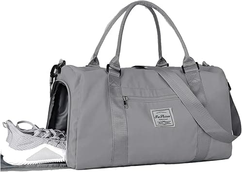 Gym Bag for Women and Men, Travel Duffel Bag with Shoes Compartment and Wet Pocket, Waterproof Shoulder Weekender Overnight Bag, Sport Gym Tote Bags for Swimming Yoga (Grey) on Amazon.ae - Price Tracker
