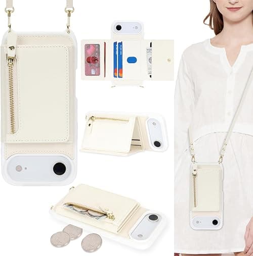 ELTEKER Mobile Phone Case for iPhone Air Case with Strap, Card Slot Zipper Wallet, Mobile Phone Shoulder Bag - White on Amazon.ae - Price Tracker
