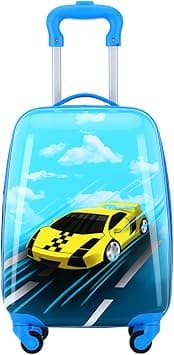MOTIM Travel Kid's Luggage 18inch Carry on Hard Side Upright Cartoon Spinner Luggage (Blue-Car) on Amazon - Best Deal Finder