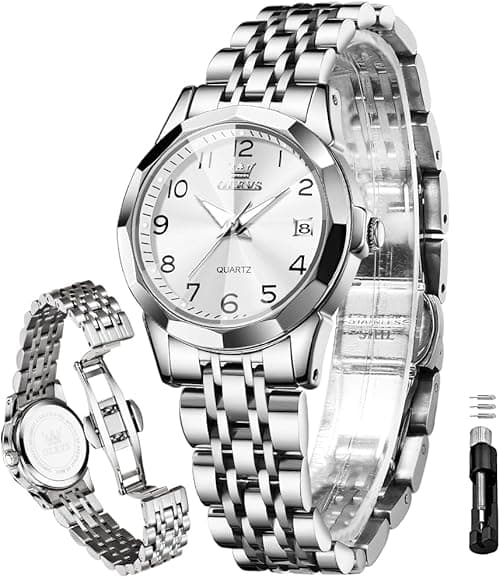 OLEVS Watch for Men Luxury Dress Analog Quartz Stainless Steel Waterproof Luminous Date Diamond Business Two Tone Casual Wrist Watch on Amazon.ae - Price Tracker