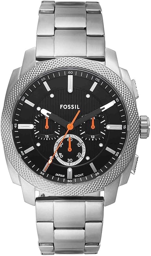 Fossil Machine Men's Watch with Stainless Steel or Leather Band, Chronograph or Analog Watch Display, Black & Silver Tone, 44MM, Bracelet on Amazon.ae - Price Tracker