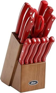 Oster Evansville 14 Piece Stainless Steel Kitchen Cutlery Stainless Steel Knife Block Set, Red Handles on Amazon.ae - Price Tracker