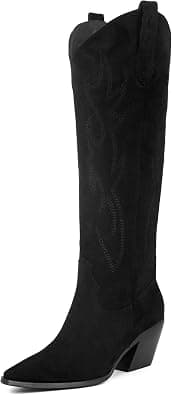 iiimmu Cowboy Boots for Women Cowgirl Western Knee Hight Boots Embroidered Chunky Block Heel Pointed Toes 15.5 Inch Shaft Height 2.5 Inches Heel height Fashion Womens Cowboy Boots - Best Deal Finder