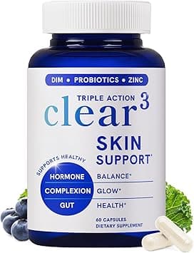 Clear Skin Acne Supplement with Zinc, DIM & Probiotics | 3-in-1 Balance, Clarify, Restore Support with Hyaluronic Acid & Other Anti-Acne Vitamins | for Women & Men | Oral Hormonal Acne Pills | 60ct on Amazon.ae - Price Tracker
