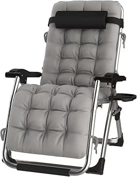 DAYONG Zero Gravity Reclining Chair with Cushion, Outdoor Recliner Chair with Detachable Cup Holder and Pillow, Portable Folding Lounge Chair for Camping Patio Lawn Pool (Grey) on Amazon.ae - Price Tracker
