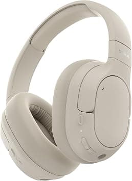 Belkin SoundForm Isolate Noise-Cancelling Wireless Headphones, over ear headphones with mic, Bluetooth headphones with 60H playtime, deep bass, CloudCushion ear cups for travel, home, office - Sand - متتبع أسعار Amazon.sa
