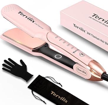 Terviiix Titanium Flat Iron Hair Straightener - ARC Non-Snagging for Smooth, One-Swipe Results, Salon-Grade Wide 1-3/4 Inch Straightening Iron Saves Time on Thick, Curly, Black & Natural Hair, Pink on Amazon.ae - Price Tracker