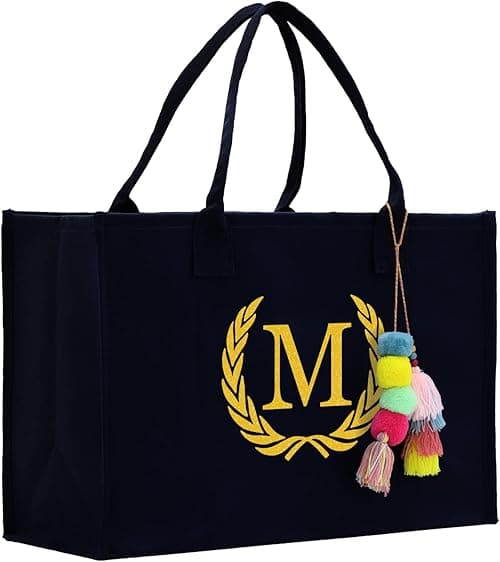 VANESSA ROSELLA Personalized Gift Monogram Initial 100% Cotton Chic Tote Bag for Women - Black, M, Large on Amazon.ae - Price Tracker