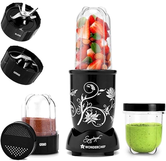 Wonderchef Nutri-blend Mixer, Grinder &amp; Blender | Powerful 500W 22000 RPM motor | Stainless steel Blades | 3 unbreakable jars | Online recipe book by Chef Sanjeev Kapoor | Black (Standard on Amazon.ae - Price Tracker