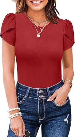 MIHOLL Women's Short Sleeve Shirt Round Neck Summer Casual Blouses Tops on Amazon.ae - Price Tracker