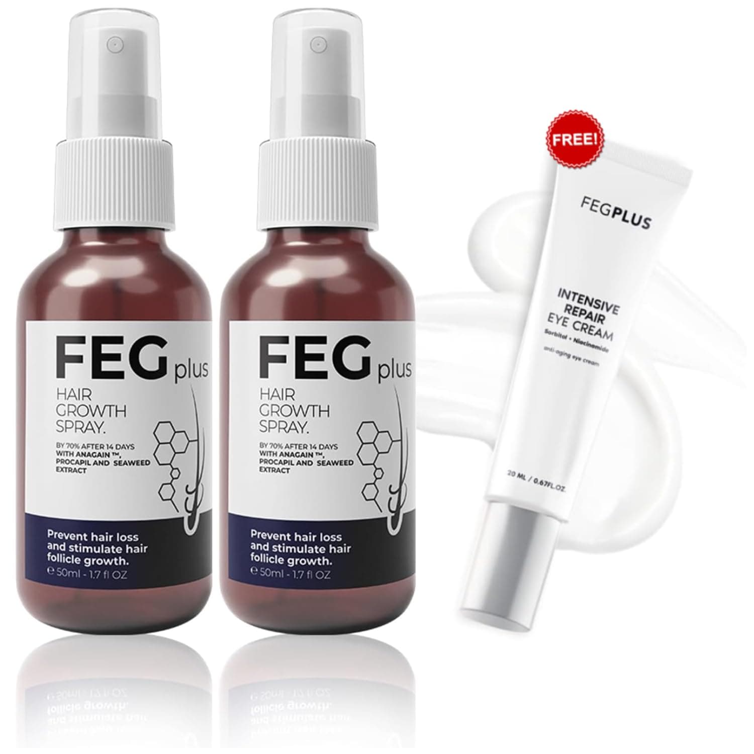 FEGPLUS 2PCS Hair Growth Serum with Gift Eyecream | Seaweed Rosemary Extract, Minoxidil 5% For Hair Oil Regrowth Treatment, Hair Loss Control | Hair Growth Spray Serum For Men Women (50ml) on Amazon.ae - Price Tracker