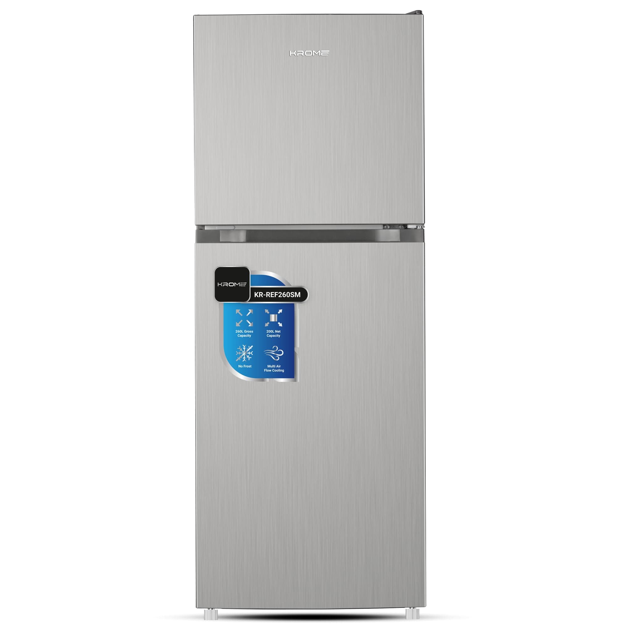 KROME 260L Gross,Double Door Top Mounted Refrigerator with Multi Air Flow System,No-Frost Cooling with Electronic Touch Temperature Control,Door Alarm, Silver, 10 Year Compressor Warranty-KR RFF 260SM on Amazon.ae - Price Tracker