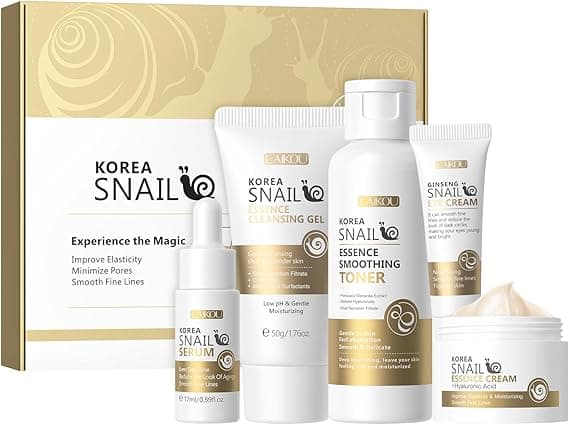 Laikou Korean Skin Care, Care Set, Kit Snail And Ginseng With Cleansing Gel, Toner, Eye Cream, Serum, Essence Cream 5Pcs For Women Teen Girls Mom Daughter Mother'S Day Birthday on Amazon.ae - Price Tracker
