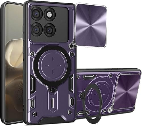 UPLAI Case for Motorola Moto G77 5G, Ultra Thin Shockproof Armor Silicone Cover with Slide Camera Cover and Magnetic Hidden Bracket, Premium PC+TPU Durable Cover.Dark purple على Amazon.ae - متتبع الأسعار