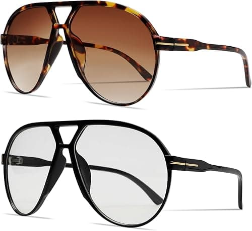 GUVIVI Retro Aviator Sunglasses for Women Men Oversized Classic 70s Vintage Trendy Tangle Free Square Aviators Sun Glasses on Amazon.ae - Price Tracker